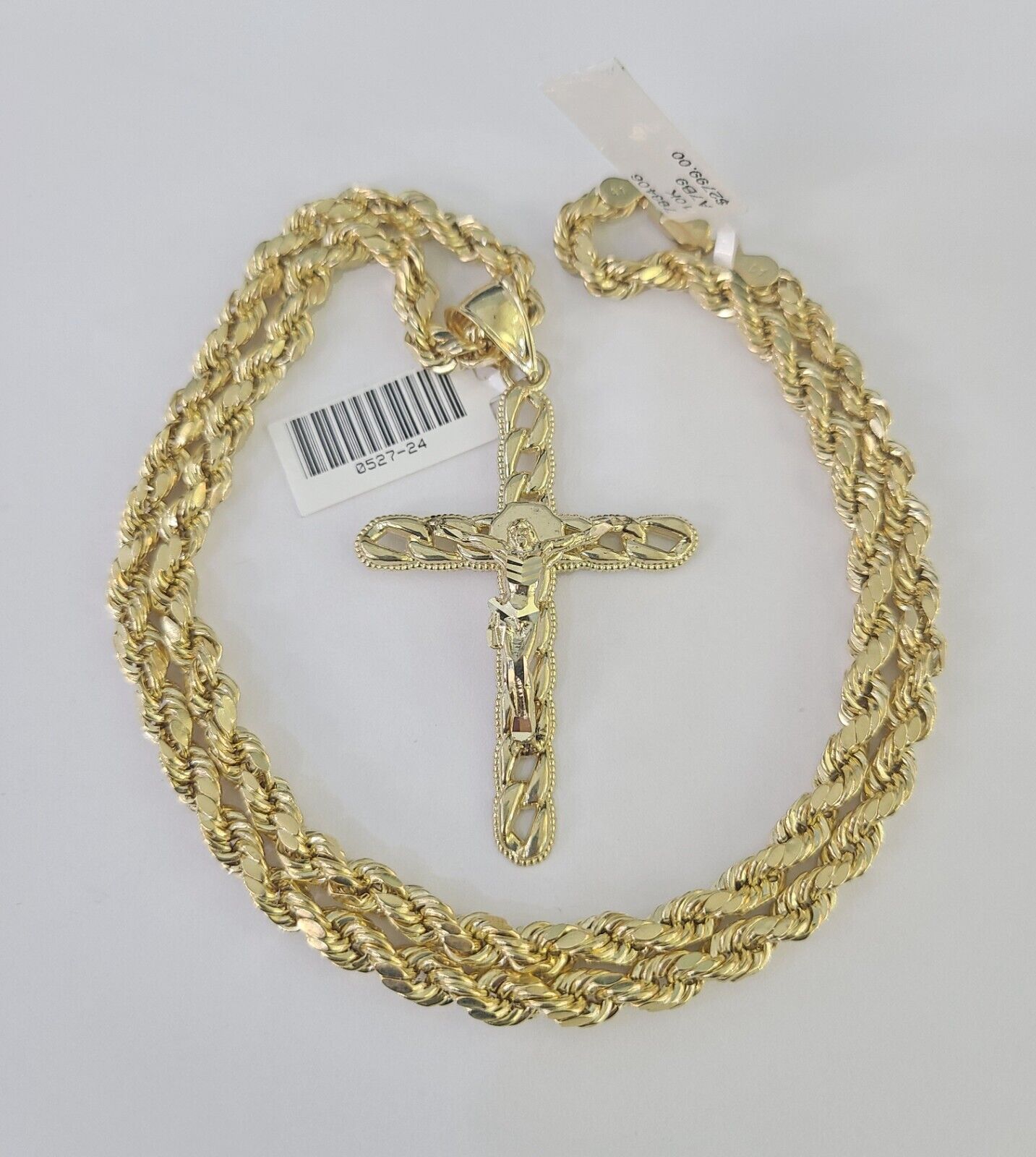 Real 10k Rope Chain Jesus Cross Charm Necklace Pendant Set 5mm 20"-30" Inch Gold