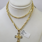 10k Milano Rope Chain Jesus Cross Charm Necklace SET 3mm 18"-26" Pendant