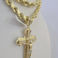 Real 10k Rope Chain Jesus Cross Charm Set 8mm 20"-30" Inch Necklace Yellow Gold