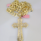 14k Gold Chain Jesus Cross Charm Solid Cuban Curb 10mm 20"-30" SET Necklace