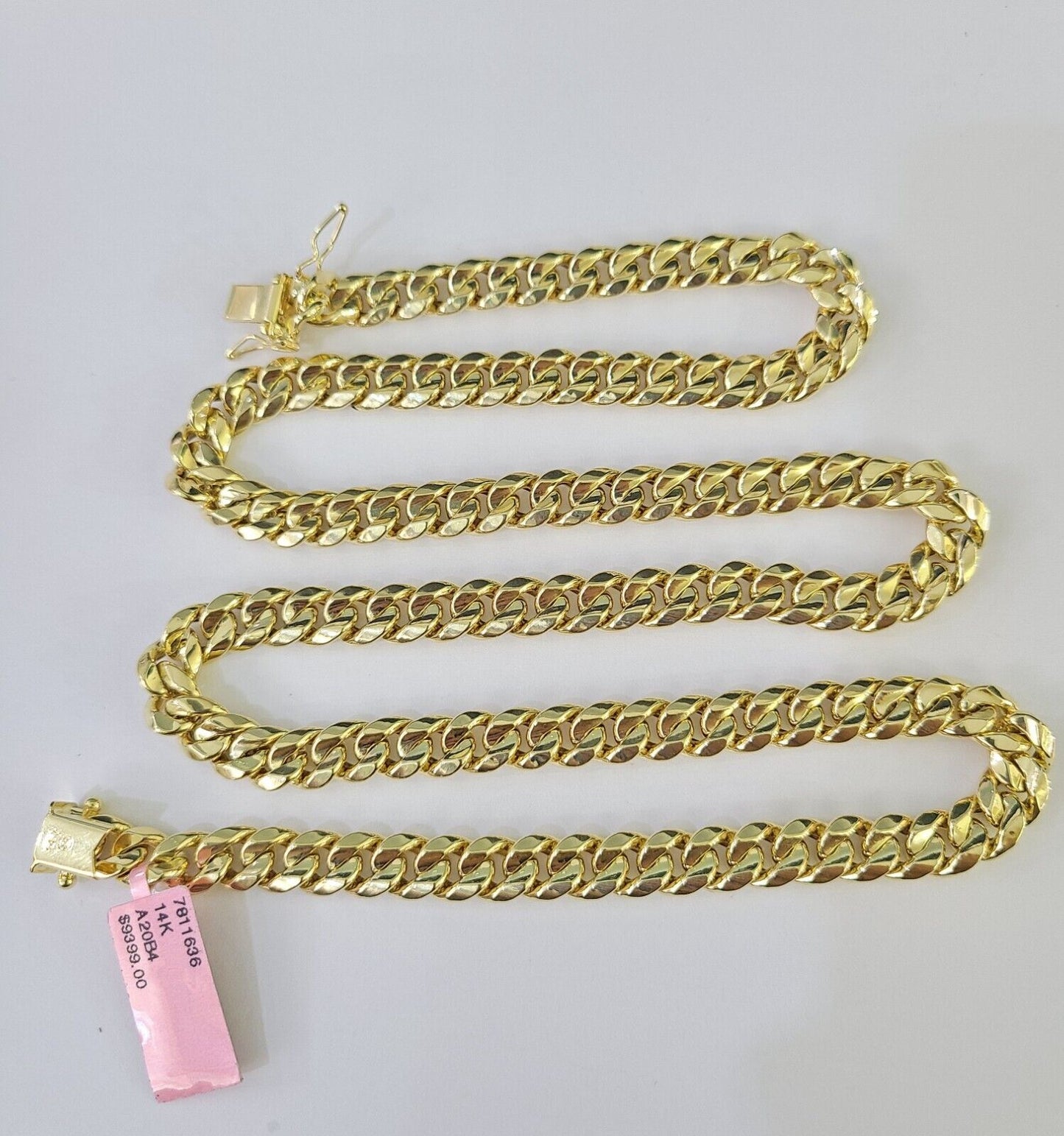 Real 14K Miami Cuban Link Chain Necklace Yellow Gold 24 inch 8mm Mens Hollow