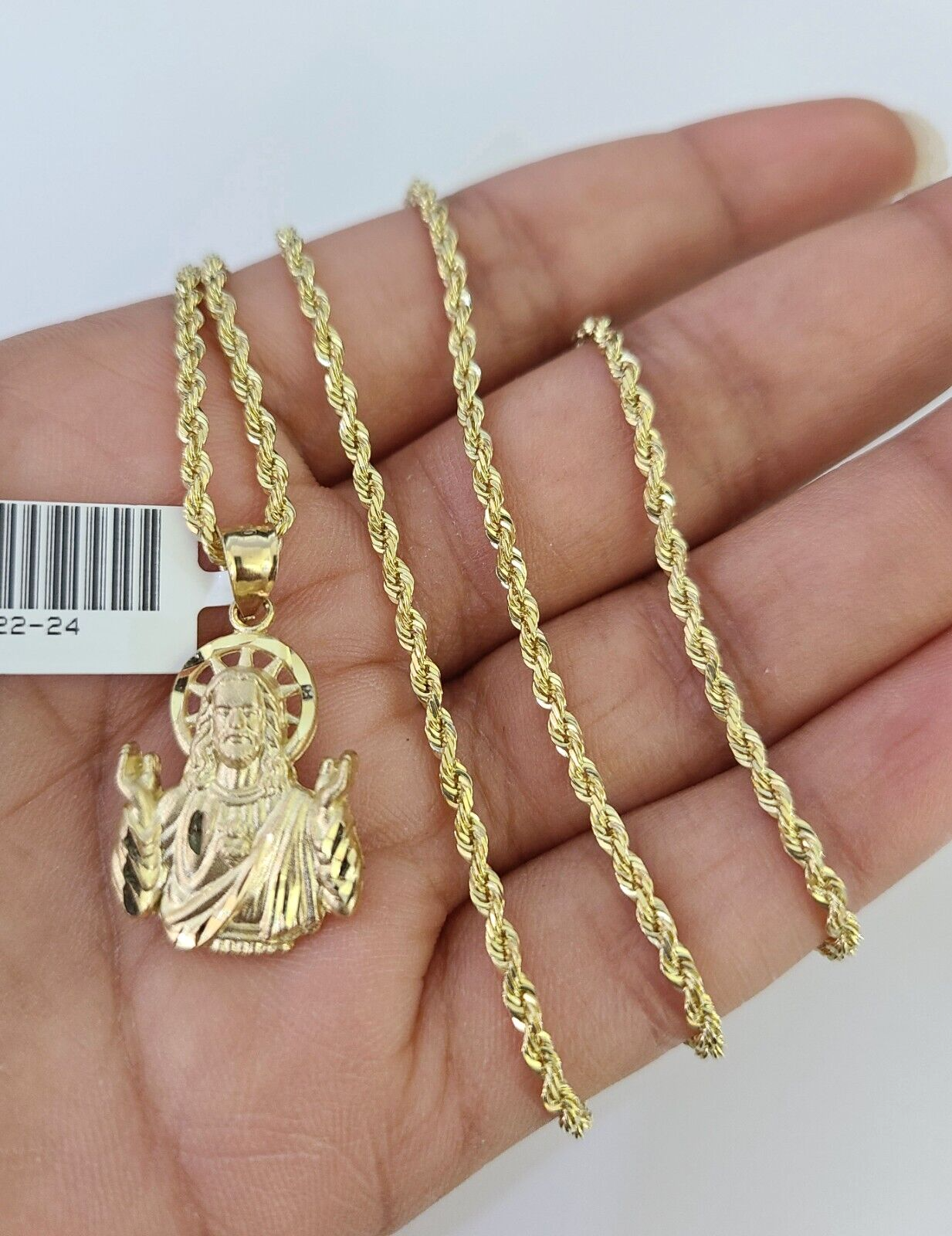 10k Solid Rope Chain 2mm Jesus Pendant Charm Necklace SET 18-22 in Ladies