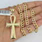 10k Solid Gold Cuban Curb Chain Jesus Cross Pendant 6mm 20"-30" SET Necklace