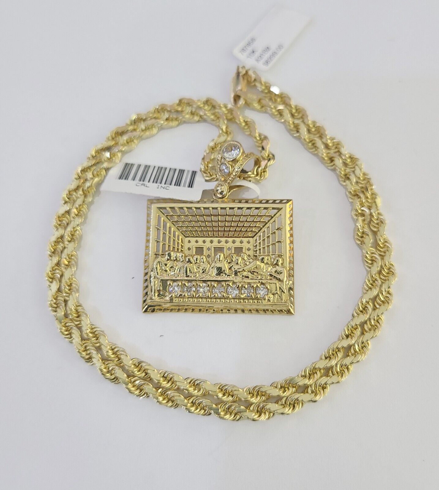 10k Solid Rope Chain Last Supper Charm Set 4mm 18"-30" Necklace Gold Pendant
