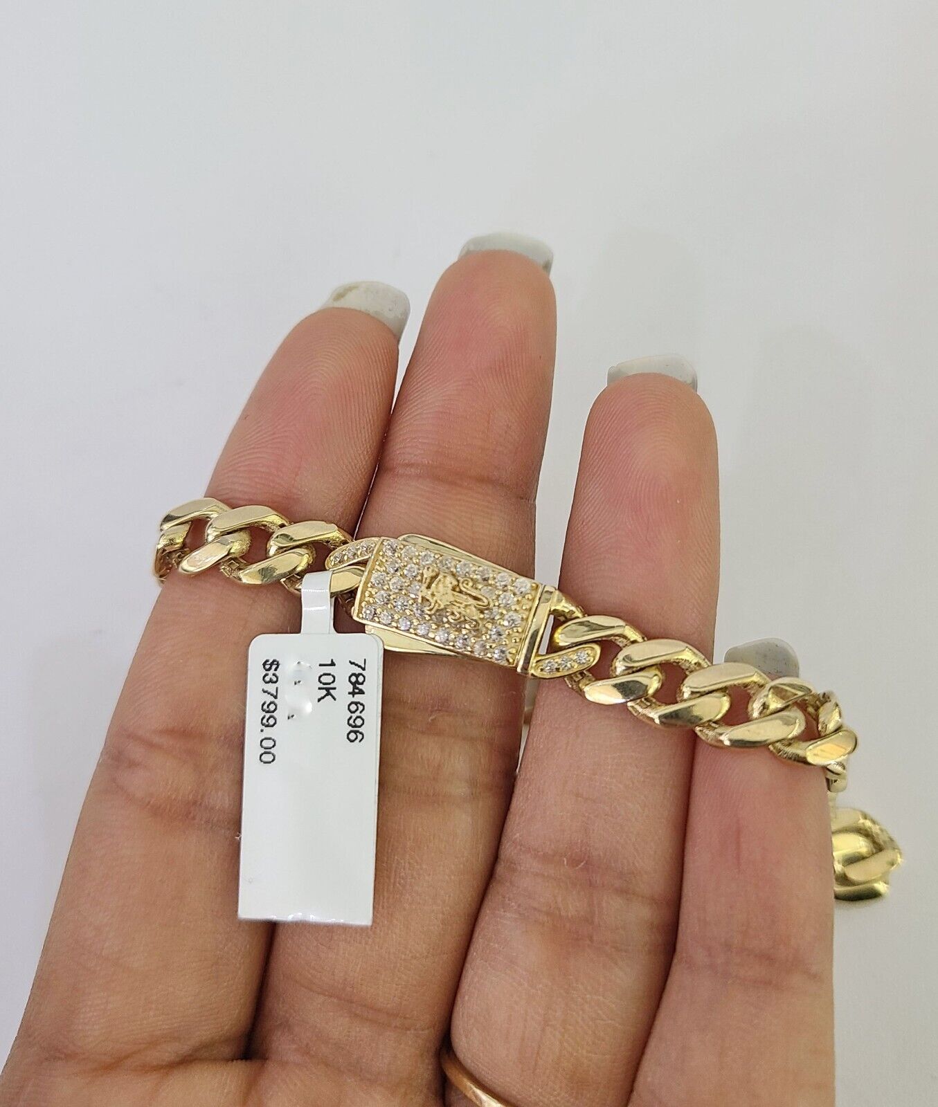 Real 10k Gold Monaco link Bracelet 7mm 7" 8" 10kt Men Women Box Clasp Genuine