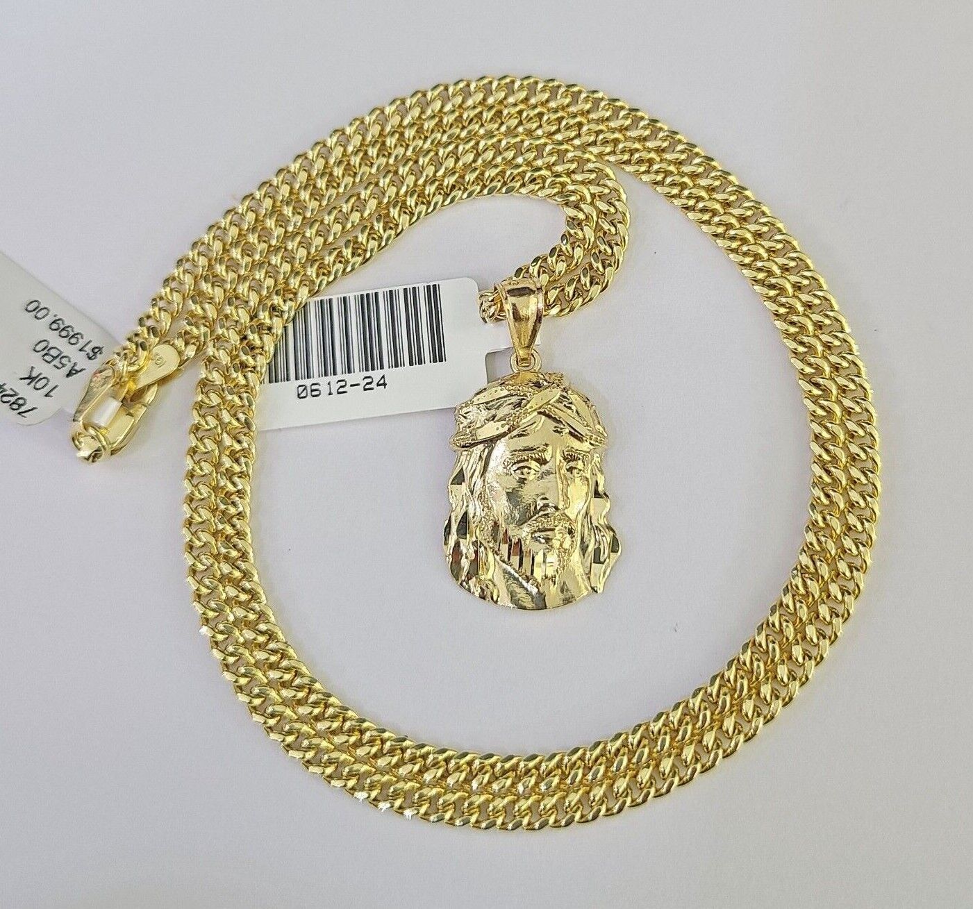 10K Gold Miami Cuban Chain Jesus Head 18"-28" 3mm Pendant Necklace SET Charm