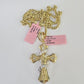 Real 14k Solid Chain Cross Charm Set Miami Cuban Link 3mm Necklace Pendant Gold