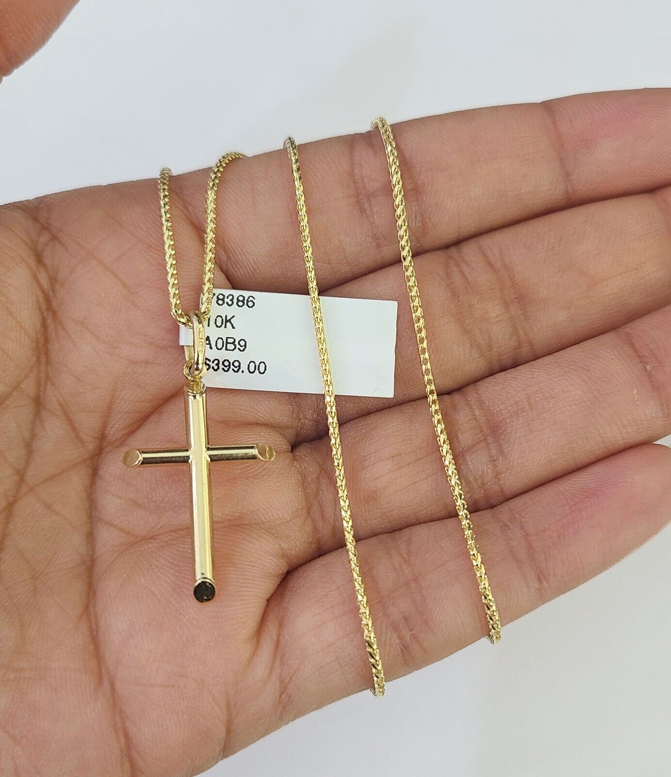 10K Solid Franco Chain Jesus Cross Pendant Charm Necklace 16"-24" 1mm Ladies
