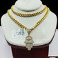 10k Yelow Gold Diamond Hamsa Hand Charm Miami Cuban Link Chain Necklace DISCOUNT