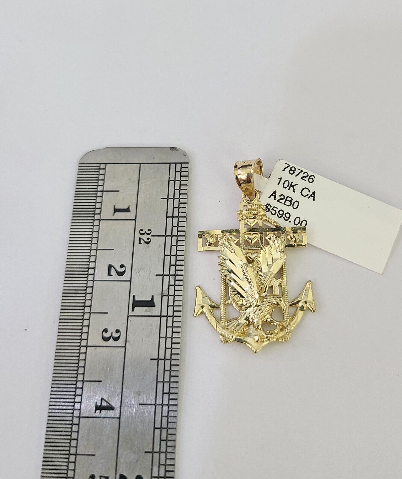 10K Franco Chain Eagle Anchor Pendant Charm Necklace 16"-24" 2mm Gold SET Yellow