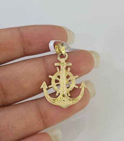 10K Solid Franco Chain Jesus Anchor Pendant Charm Necklace 18"-24" 1mm Gold