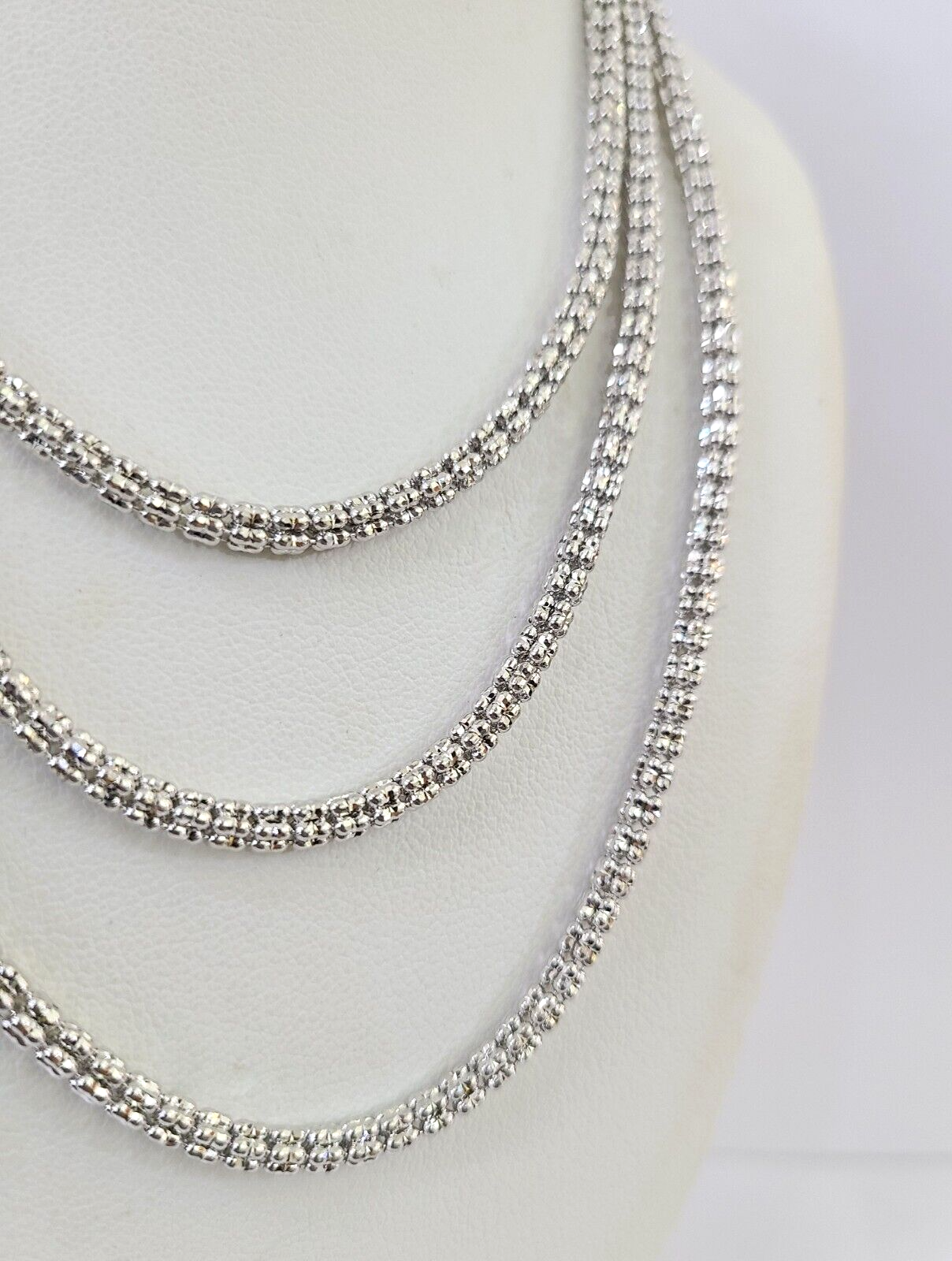 10k White Gold Iced Chain 3.5mm Diamond Cut Necklace 20" 22" 24" 10Kt