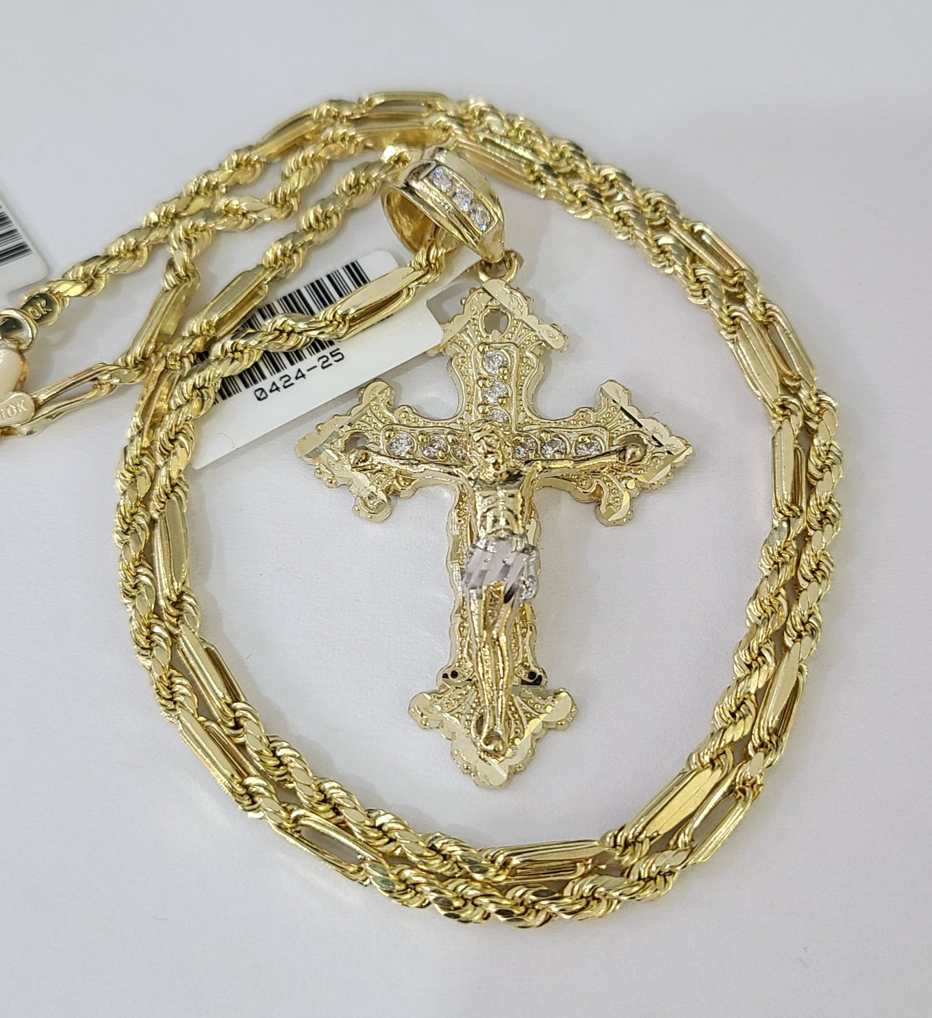 10k Milano Rope Chain Jesus Cross Charm Necklace SET 3mm 18"-26" Pendant