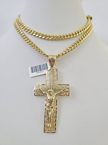 10K Miami Cuban Link Chain Jesus Cross Pendent Charm 6mm 20"-30" Necklace