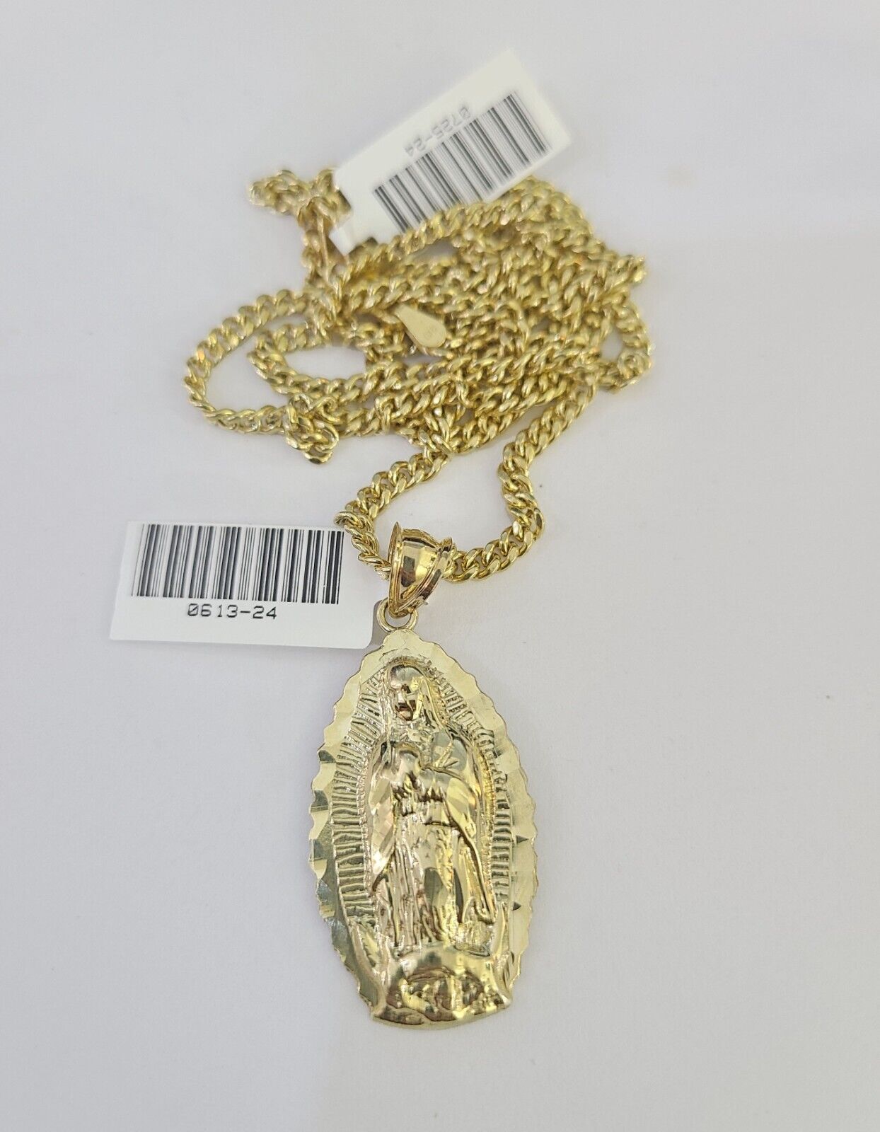 10K Gold Miami Cuban Chain Virgin Mary Charm 20"-28" 3mm REAL Pendant