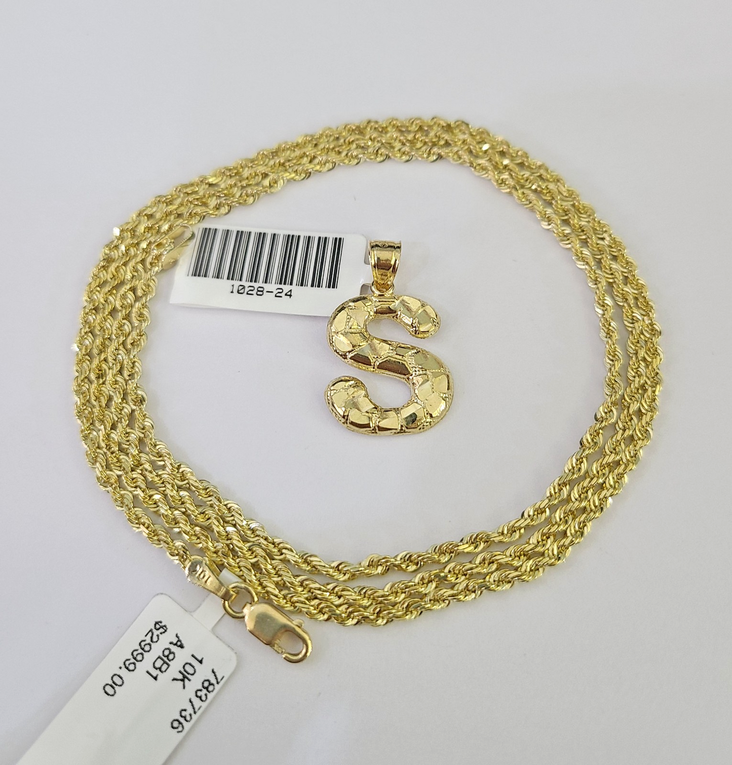 10k Solid Rope Chain 2mm S Initial Pendant Charm Necklace SET 18-22" Ladies