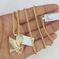 10k 2.5mm Rope Chain Eagle Pendant 18"-30" Yellow Gold Set Charm Necklace