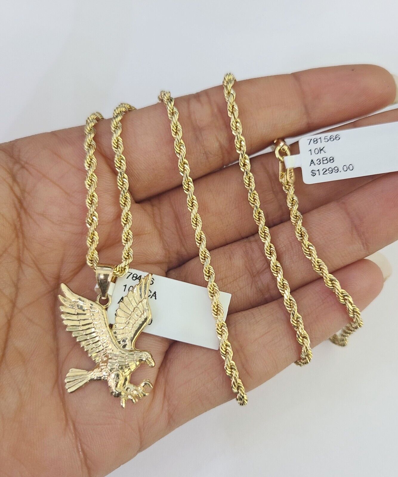 10k 2.5mm Rope Chain Eagle Pendant 18"-30" Yellow Gold Set Charm Necklace