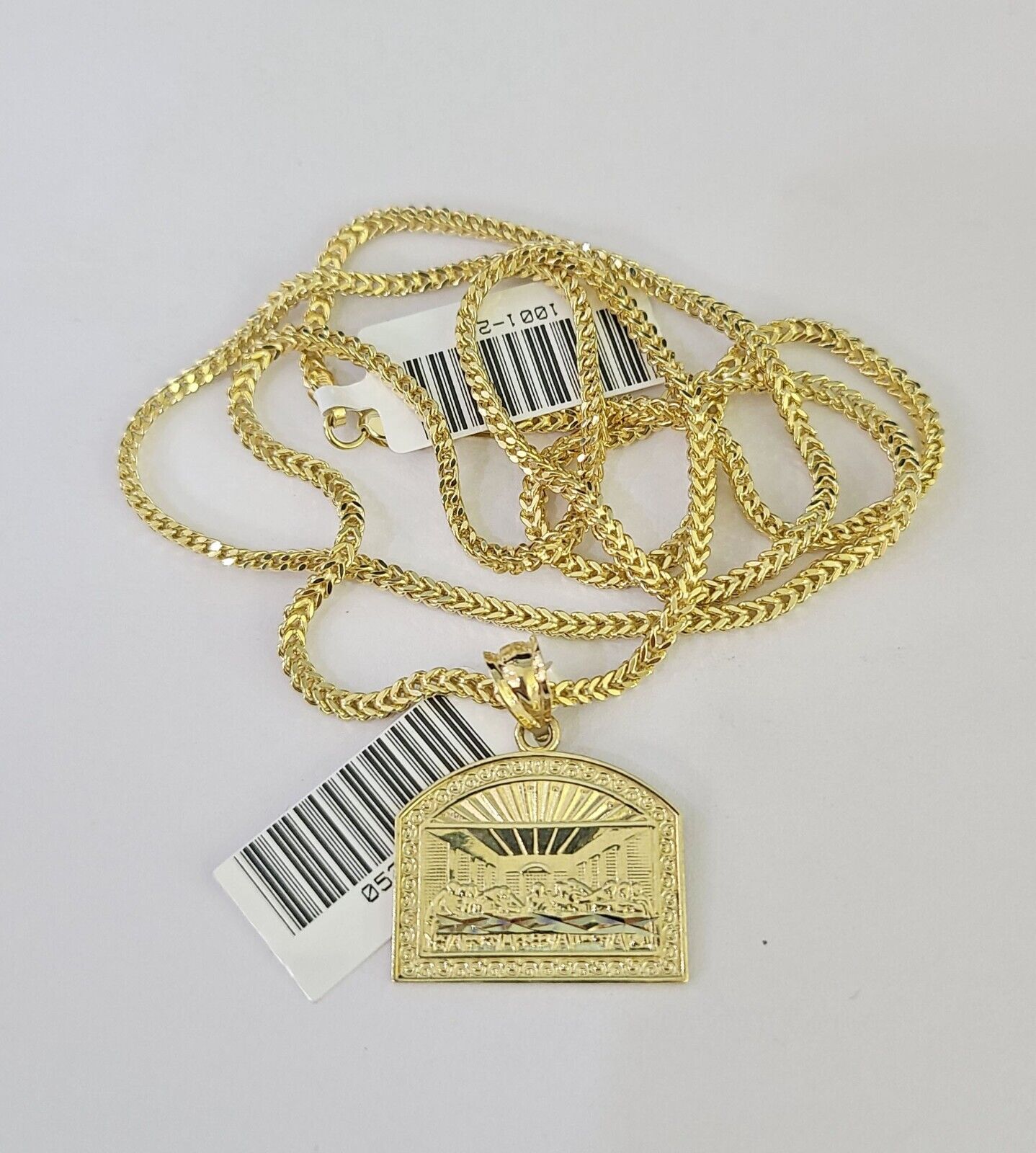 10K Franco Chain Last Supper Pendant Charm Necklace 16"-24" 2mm Gold SET Yellow