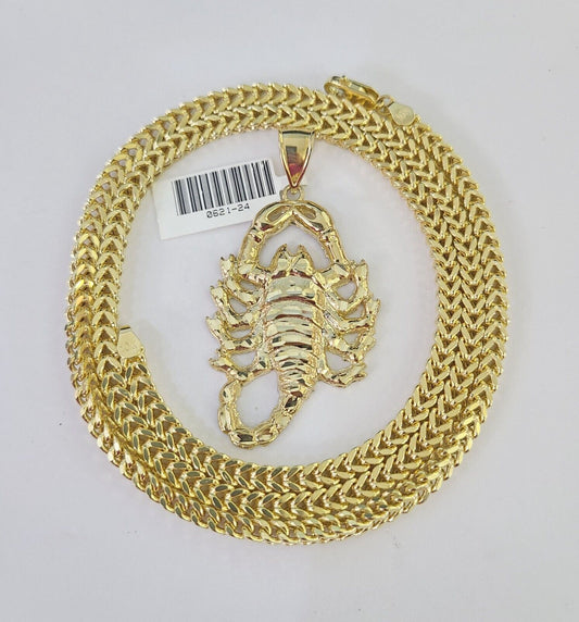 10K Franco Chain Scorpio Pendant Charm Necklace 20"-28" 4mm Gold SET Yellow