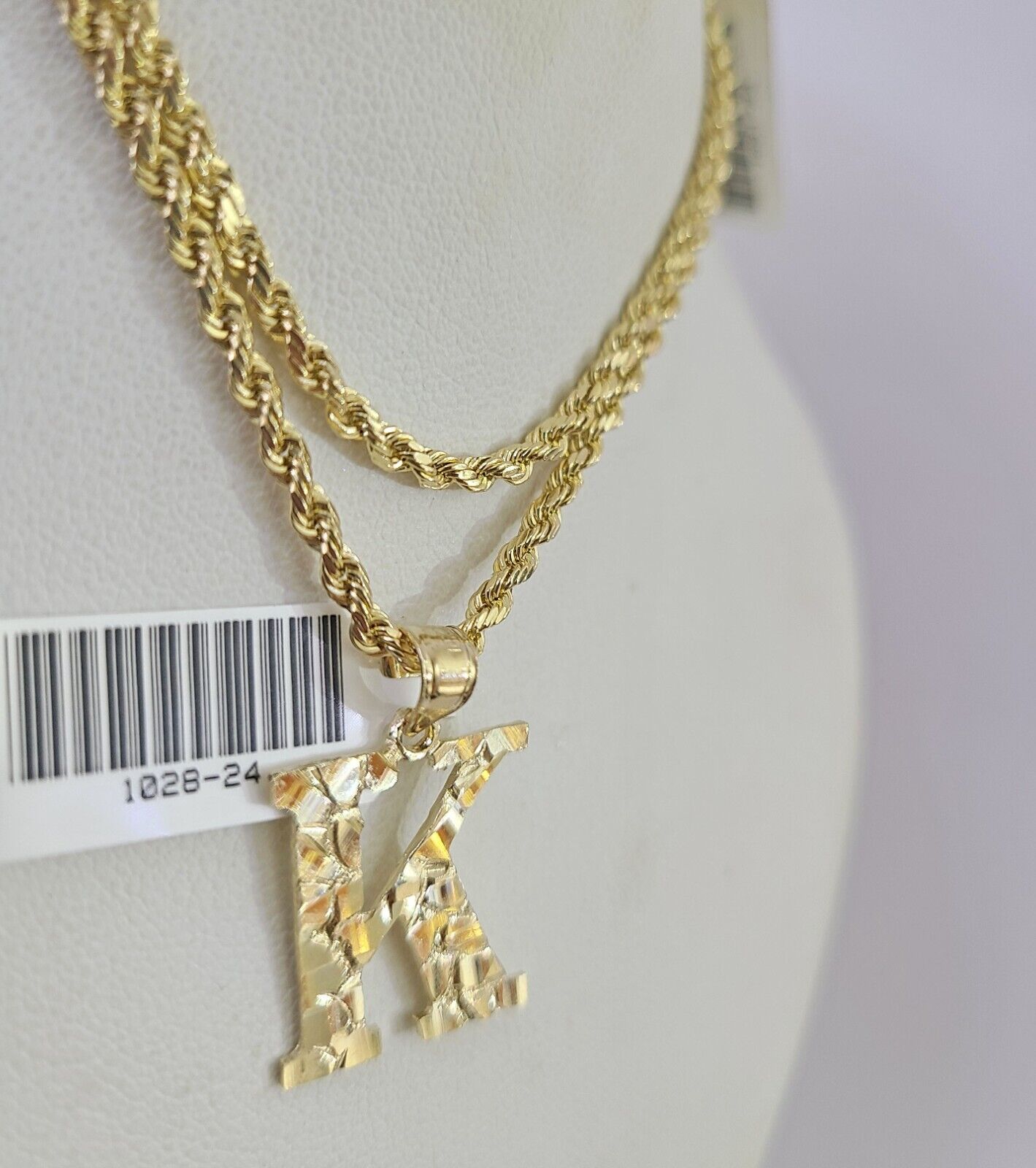 10k Gold Initial K Charm Rope Chain 16"-26" 2.5mm SET Necklace Alphabet Pendant