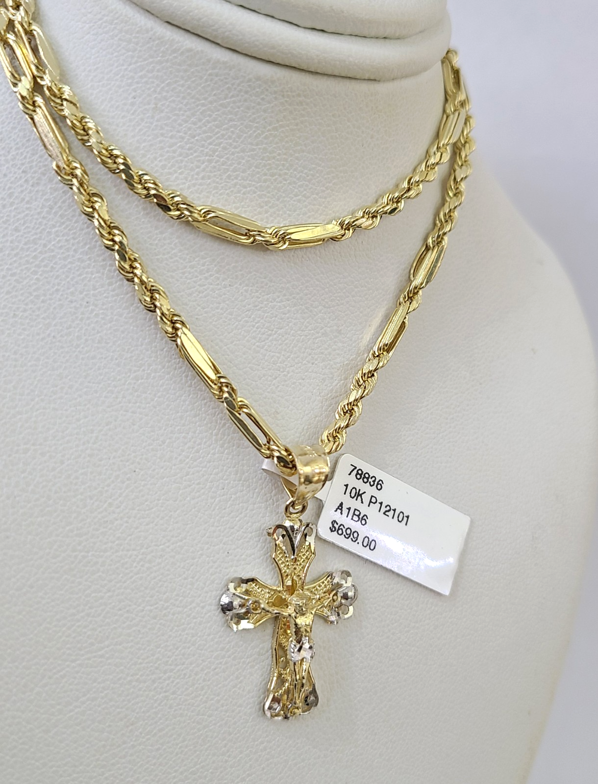 10k Milano Rope Chain Jesus Cross Charm Necklace SET 3mm 18"-26" Pendant