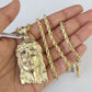 10k Solid Rope Chain Jesus Head Charm Set 4mm 20"-28" Necklace Gold Yellow