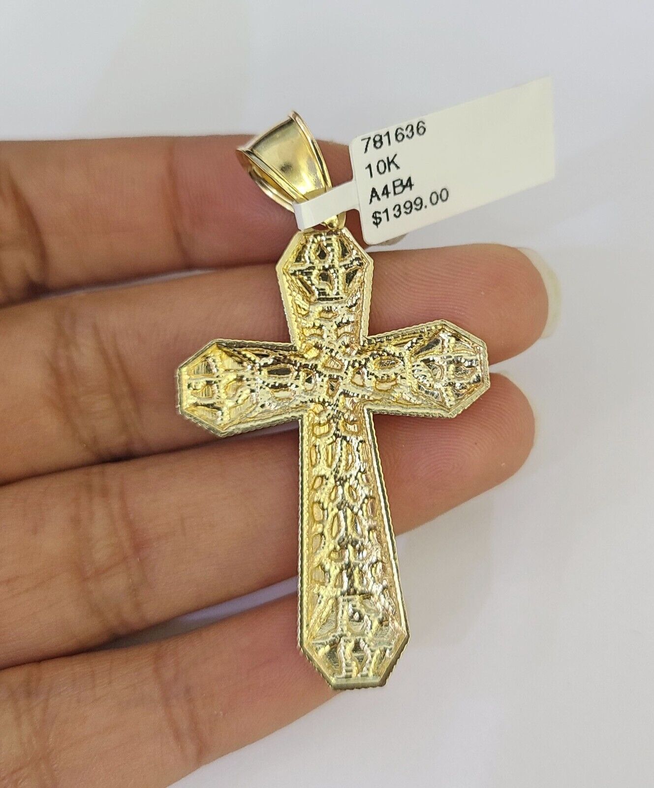 10k Solid Gold Cuban Curb Chain Jesus Cross Pendant 6mm 20"-30" SET Necklace