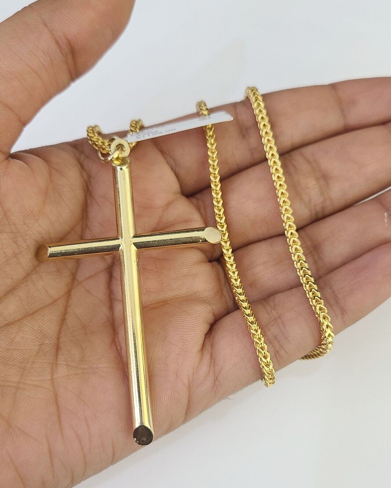 10K Gold Franco Chain Jesus Cross Charm Pendant 20-26 inches 2.5mm REAL Yellow