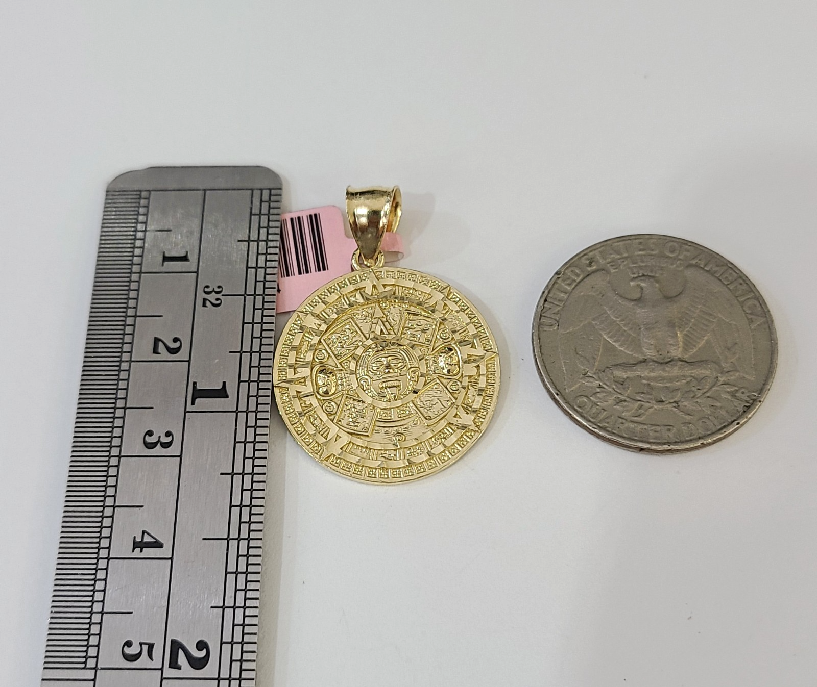 14k Solid Figaro Chain Mayan Calendar Pendant Gold 4mm 18-28 inch SET Necklace