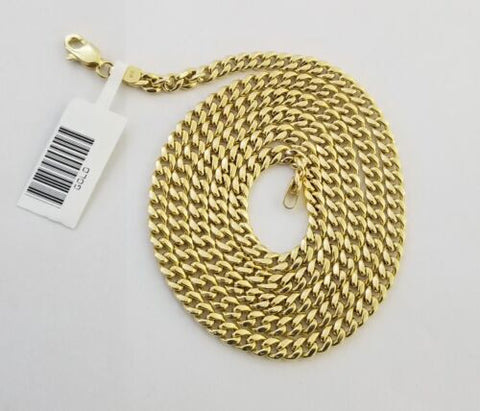 Real 10k Yellow Gold Diamond Charm Hamsa Hand Pendant& Cuban Link Chain Neckalce