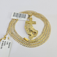 10k Solid Gold Cuban Curb Chain Praying Hands Pendant 2mm 18"-24" SET Necklace