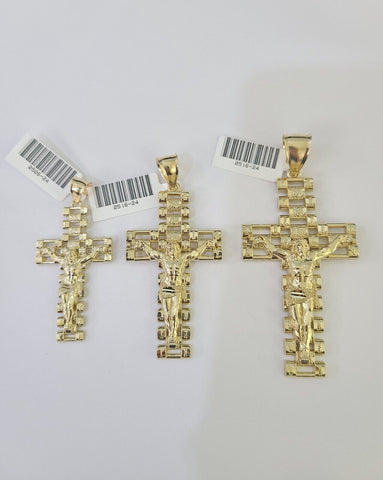 10k Jesus Cross Crucifix Charm Pendant Yellow Gold Men Women 3" 2.25" 2" Real