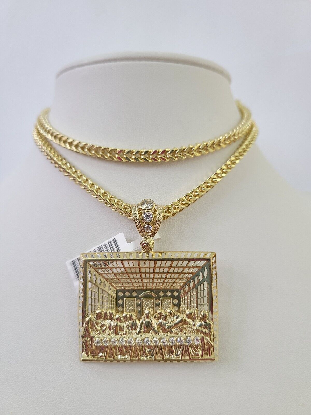 10K Franco Chain Last Supper Pendant Charm Necklace 20"-28" 4mm Yellow Gold SET