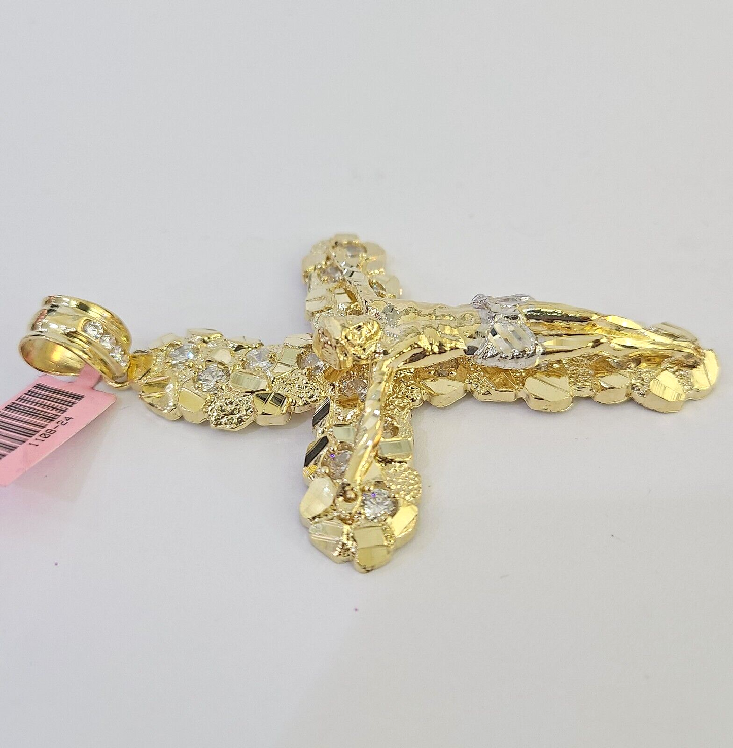 14k Jesus Christ Cross Charm Pendant Nugget Yellow Gold REAL Genuine 14kt