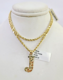 10k Gold Initial J Charm Rope Chain 16"-26" 2.5mm SET Necklace Alphabet Pendant