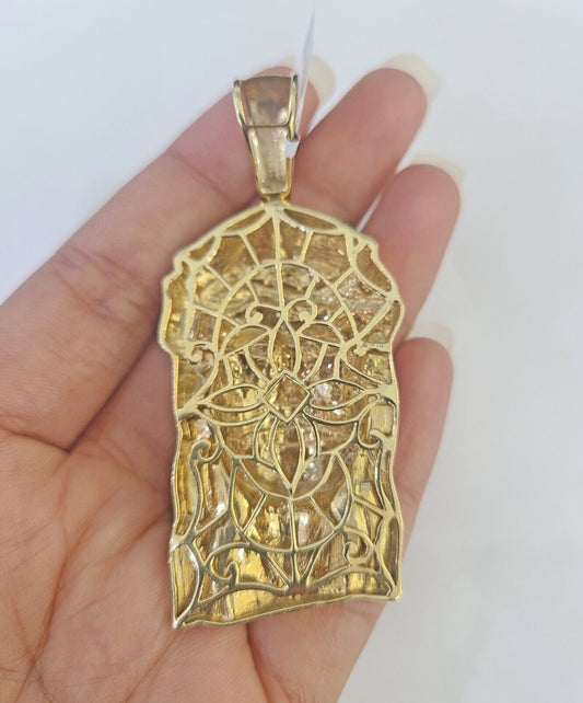 Real 10K Diamond Jesus Head Charm Yellow Gold Pendant Genuine Real