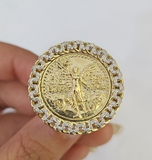 10k Diamond 50 Pesos Ring 1947 Mexico Mexican Mens Yellow Gold