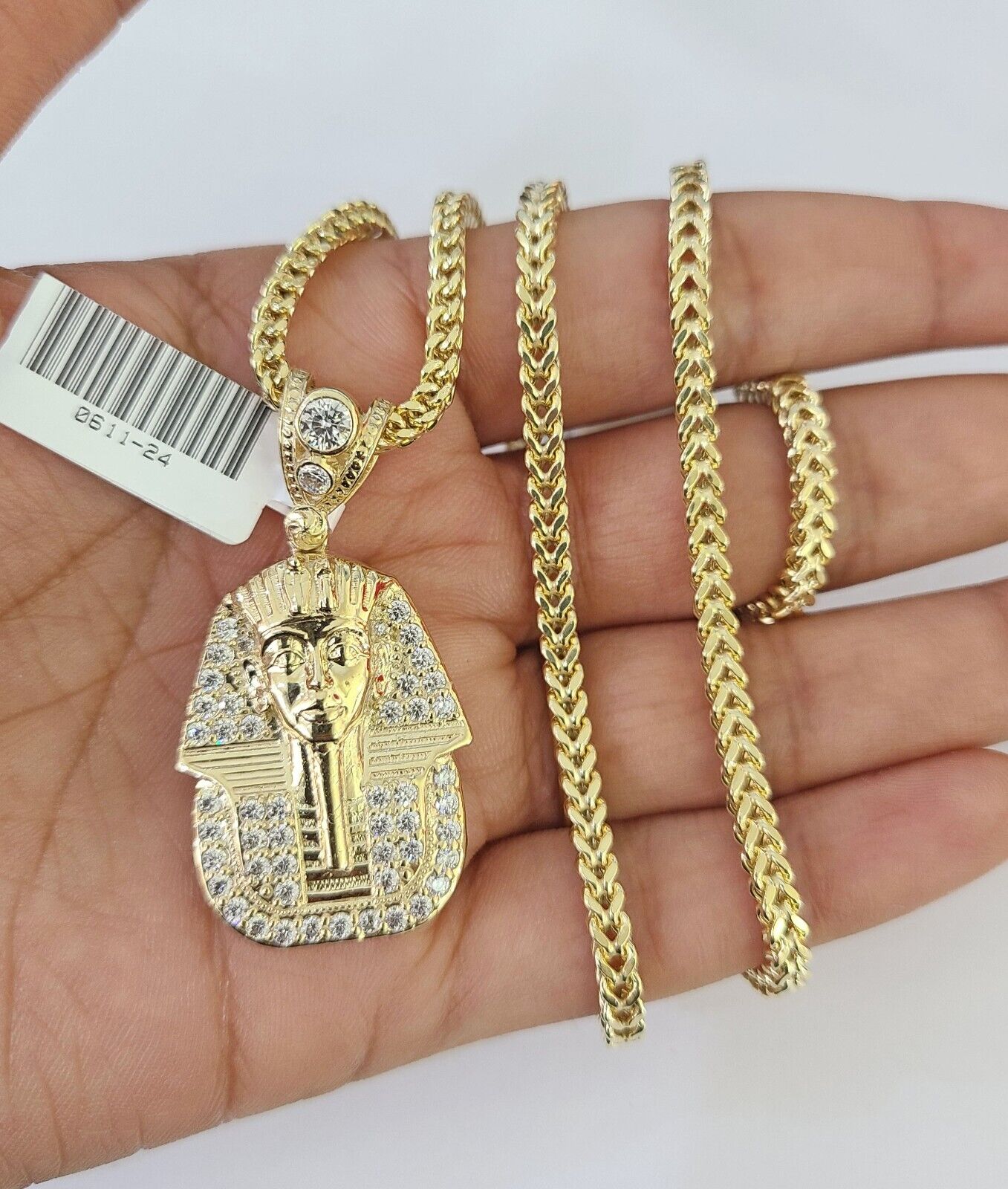 10K Franco Chain Pharaoh Pendant Charm Necklace 20"-26" 3mm Gold Yellow SET