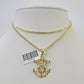 10K Franco Chain Jesus Anchor Pendant Charm Necklace 16"-24" 2mm Yellow Gold SET