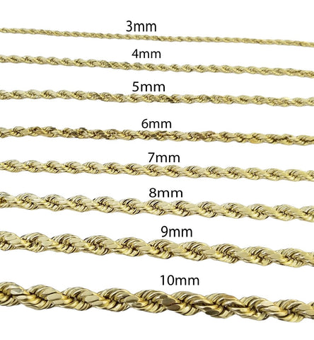 Real 10k Gold Rope Chain Necklace 18"-30" Inch 3mm-10mm Men & Women DISCOUNT