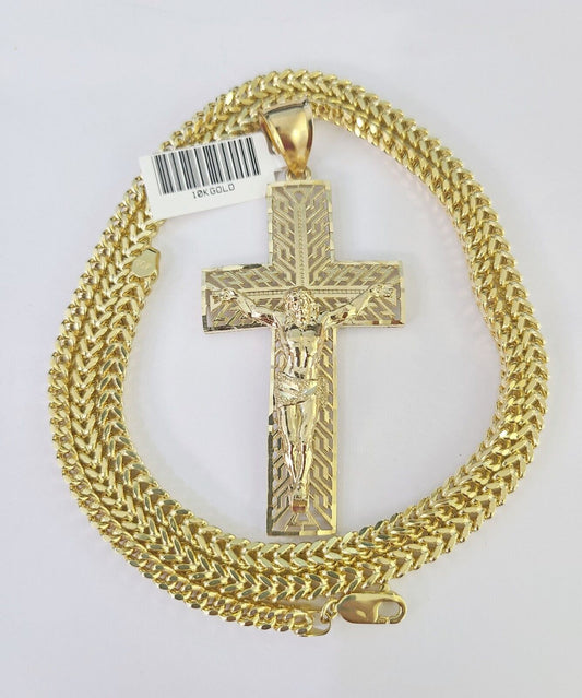 10K Franco Chain Jesus Crucifix Cross Pendant Charm Necklace 20"-28" 4mm Gold