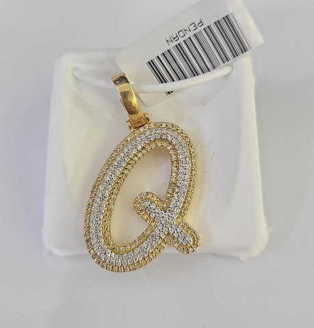 10k Yellow Gold Diamond Q Charm Pendant Initial Alphabet Letter Real Genuine