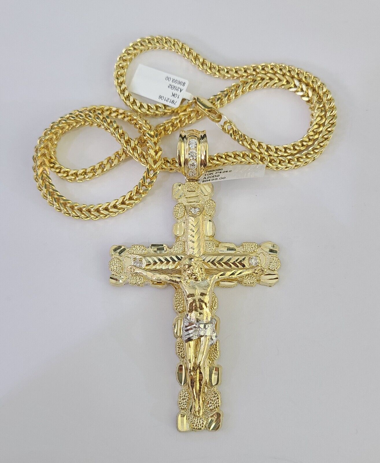 10K Franco Chain Jesus Cross Pendant Charm Necklace 20"-26" 5mm Gold Yellow SET