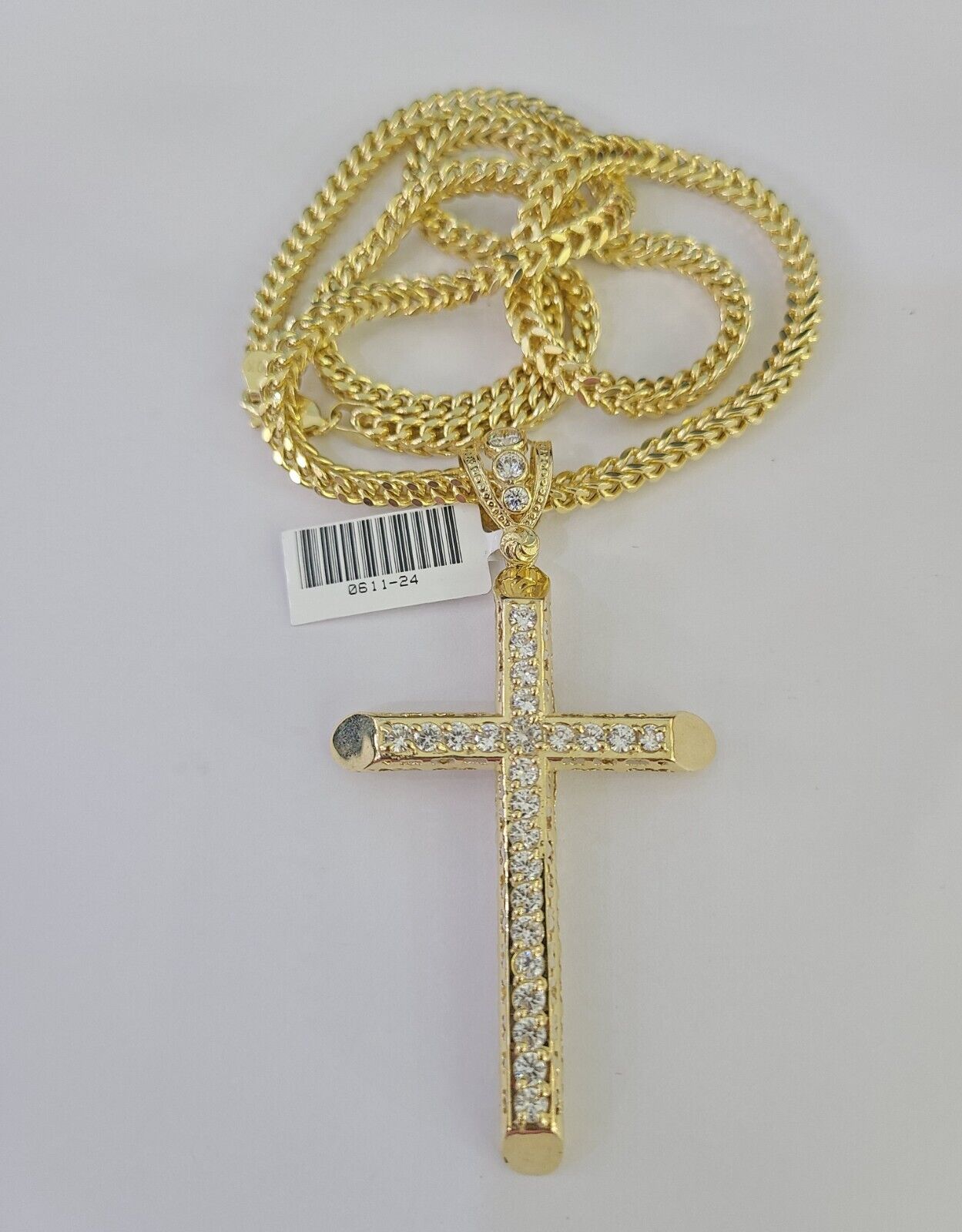 10K Franco Chain Jesus Cross Pendant Charm Necklace 20"-28" 4mm Gold Yellow SET