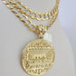 10k Gold Chain Last Supper Charm Solid Cuban Curb Necklace 9mm 20"-30" SET