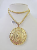 10K Franco Chain Jesus Virgin Mary Pendant Charm Necklace 20"-28" 4mm Gold SET