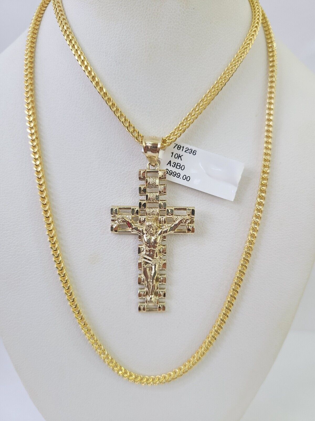 10K Franco Chain Jesus Cross Pendant Charm Necklace 20"-26" 2.5mm Yellow Gold