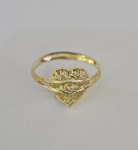 Real 10k Nugget Heart Ring Band Wedding Engagement Women Yellow Gold