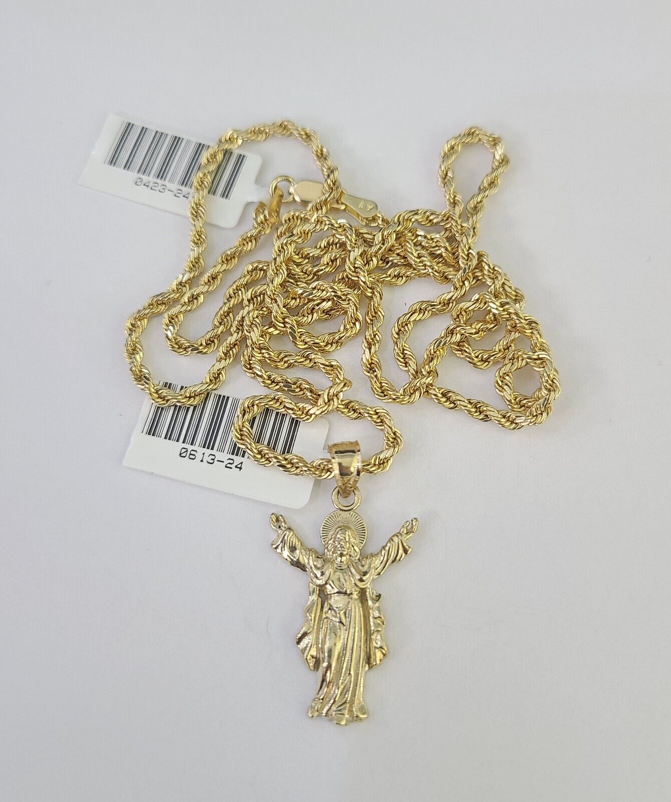 10k 2.5mm Rope Chain Jesus Pendant 18"-30" Yellow Gold Set Charm Necklace